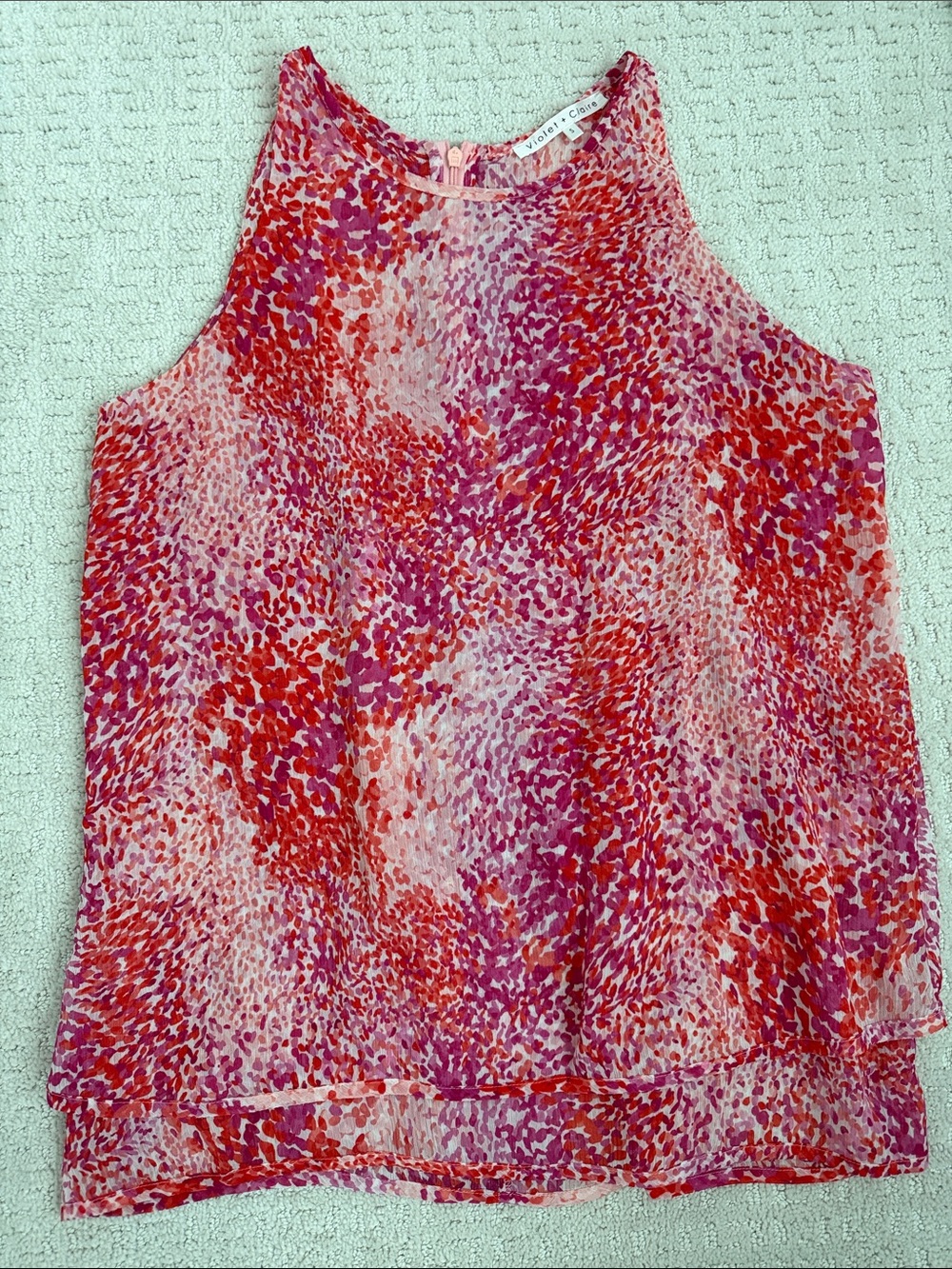 Pink and Red Abstract Print Layered Sleeveless Top